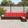 Garden Sofa Set 6 Pieces Brown and Red Poly Rattan