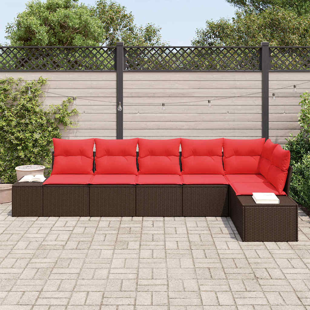 Garden Sofa Set 6 Pieces Brown and Red Poly Rattan