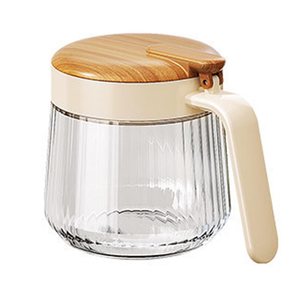 Wood Grain Lid Spices Glass Jar Glass Material Seasoning Boxes Seasoning Container  Kitchen Storage