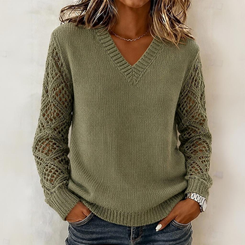 Women's Fashion Long Sleeve Cutout Pullover Sweater Loose Fit Knit Top for Casual Wear