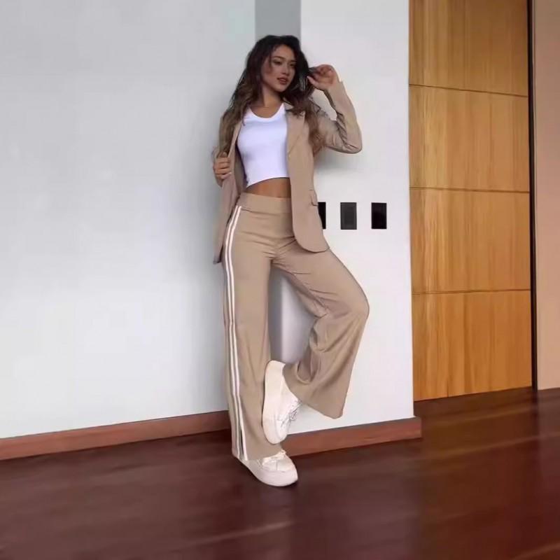 Womens Casual Blazer Wide Leg Pants 2-Piece Set Fall Winter Streetwear