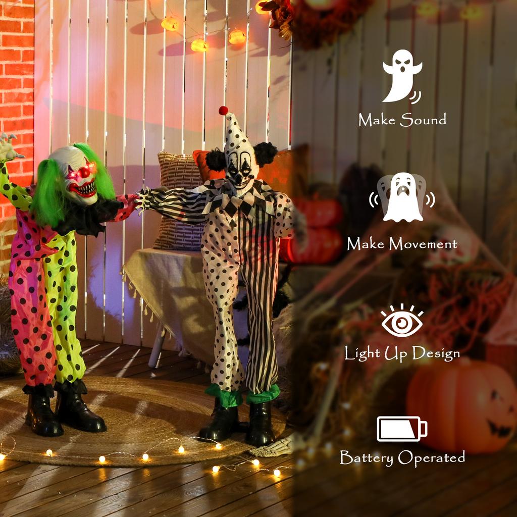 Life Size Stackable Halloween Animated Clown with Red Light Up Eyes, Sound Activated Scary Halloween Decorations, Battery Operated, Indoor Party Props