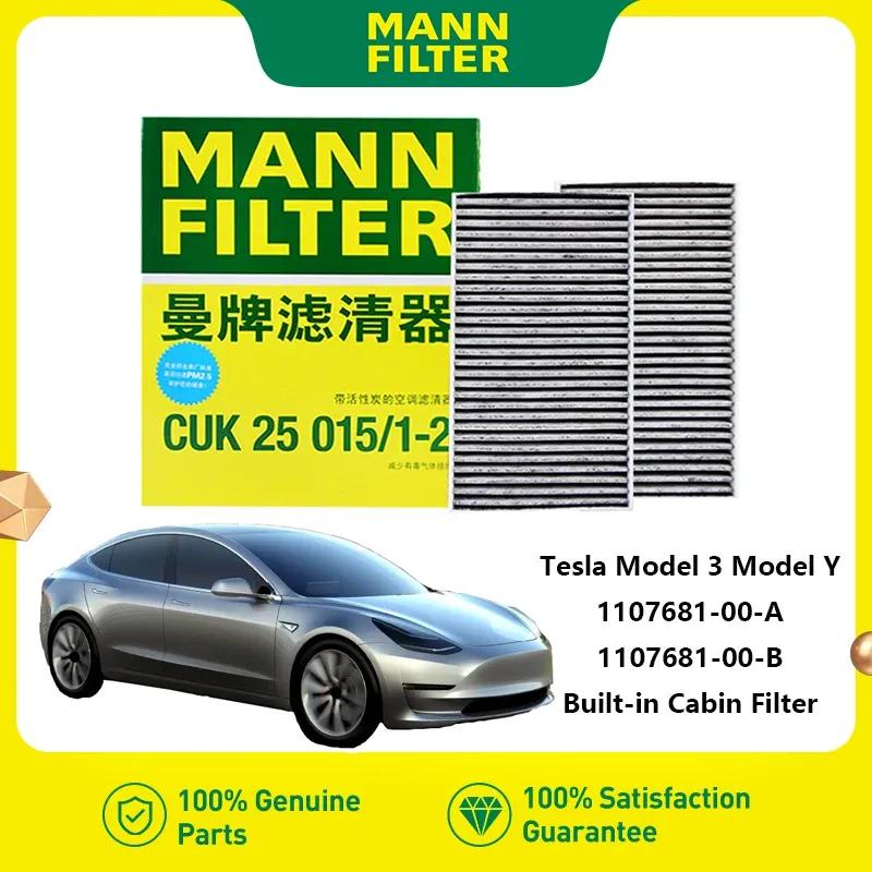 

For Tesla Model 3 Model Y EV MANN FILTER CUK25015/21-2 2PCs Activated Carbon Built-in Cabin Filter 1107681-00-A 1107681-00-B