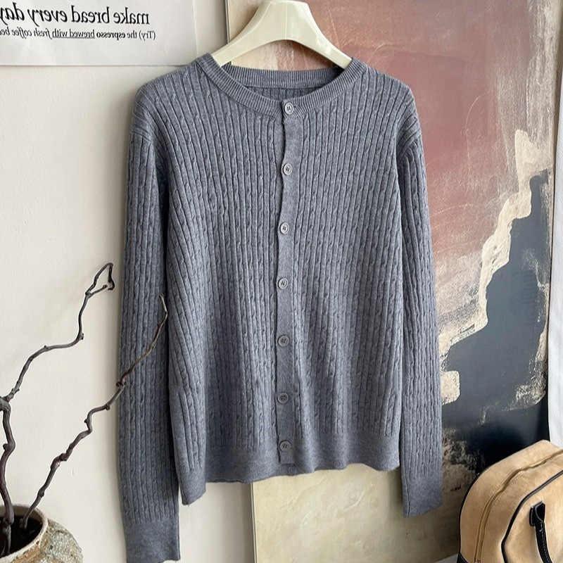 Core-spun Yarn Twist Soft Waxy Knitted Cardigan Top Women's Autumn and Winter New Casual Sweater Long-sleeved Jacket Top
