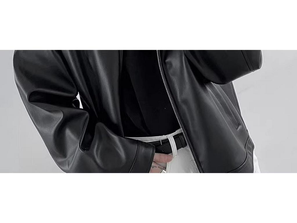Herren Retro Leder Motorradjacke - High-End, Verdickt, Trendiger Koreanischer Stil mit Schurkenhaft Coolem Revers für Herbst/Winter.
