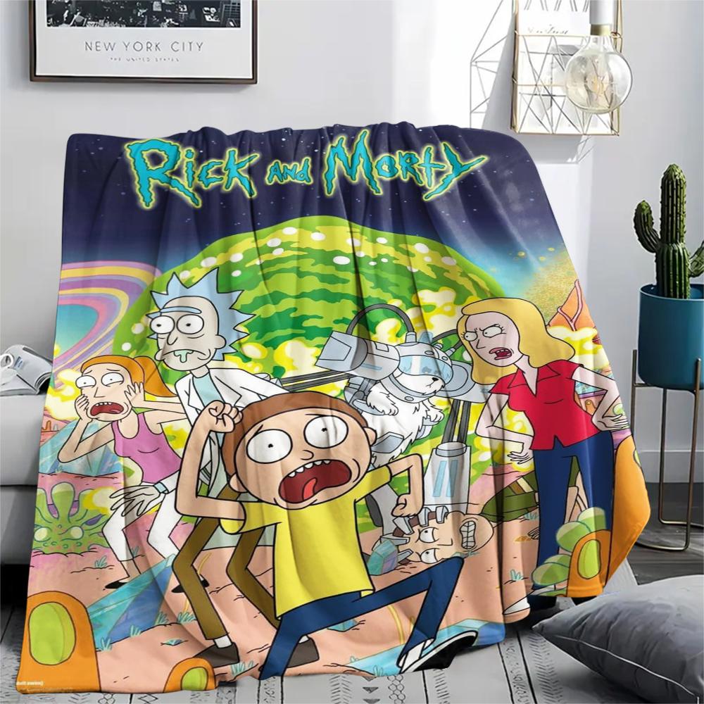1 Stück Rick und Morty Print Flanelldecke, Hohe Qualität, Bequem für alle Jahreszeiten, Heimdekoration, Wärme und Komfort, Perfekt für Geschenke