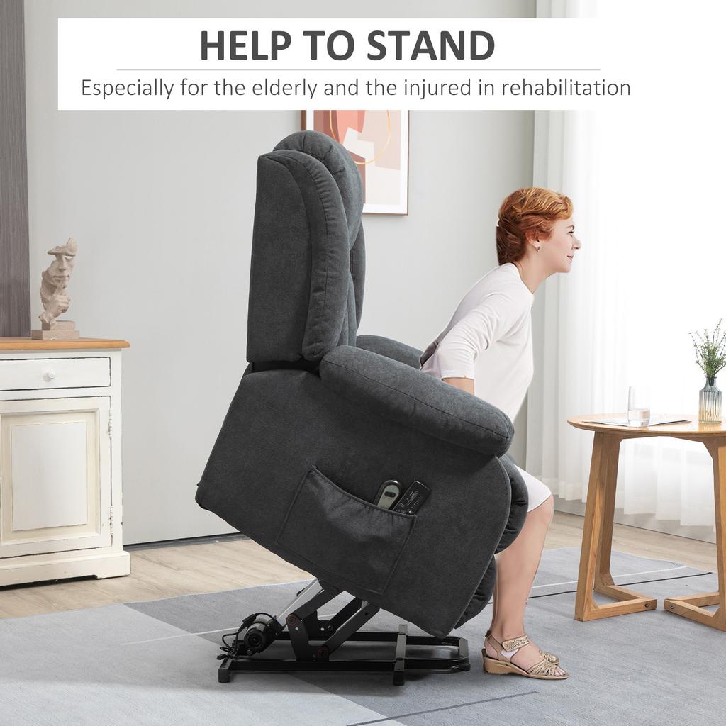 Power Lift Recliner Chair with Vibration Massage, Lift Chair for Elderly with Footrest, Remote, Side Pocket, Dark Grey