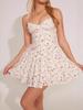 2026 European & American Women's Floral V-neck Spaghetti Strap Cinched Waist A-line Mini Dress