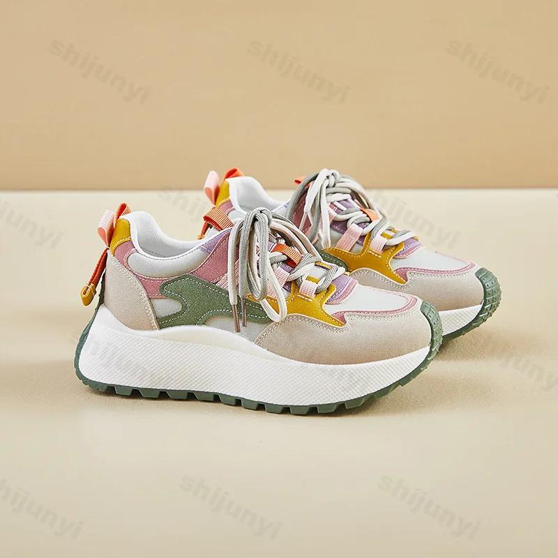 New Women's Shoes  Spring Fashion Comfortable Vulcanized Sport Shoes Lace-up Platform Sneakers Non Slip Women‘s Casual Shoes