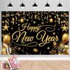 Black Gold 2026 New Year Backdrops Colorful Balloon Night Glittering Celebration Banner Polyester Champagne Party Background