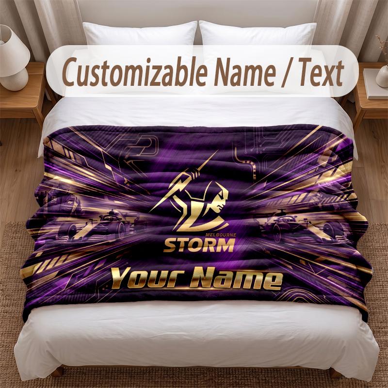 Melbourne Storm Printed Flannel Blanket Custom Name Text Soft Warm Throw For Bedroom Holiday Gift