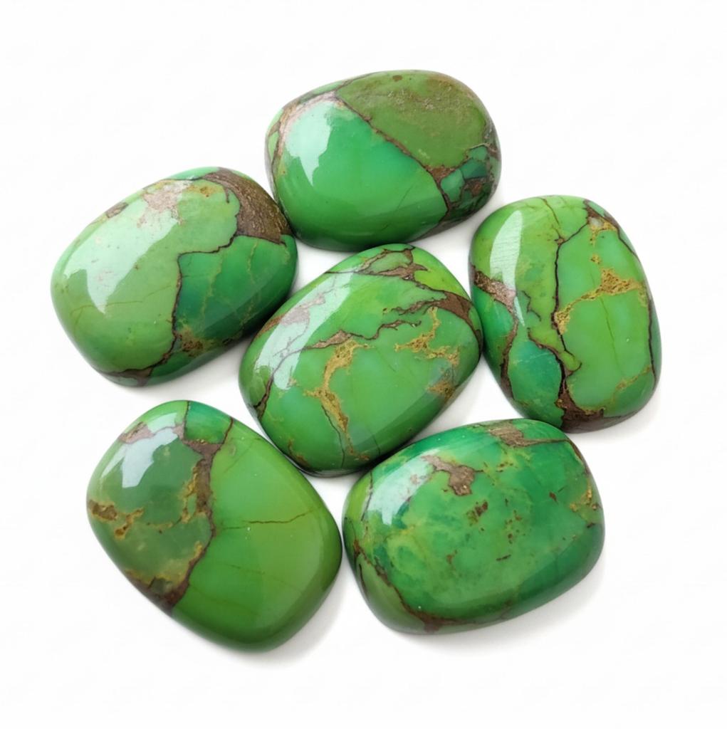 Green Copper Turquoise Cabochon - Polished Natural Oval Gemstone for Jewelry Making