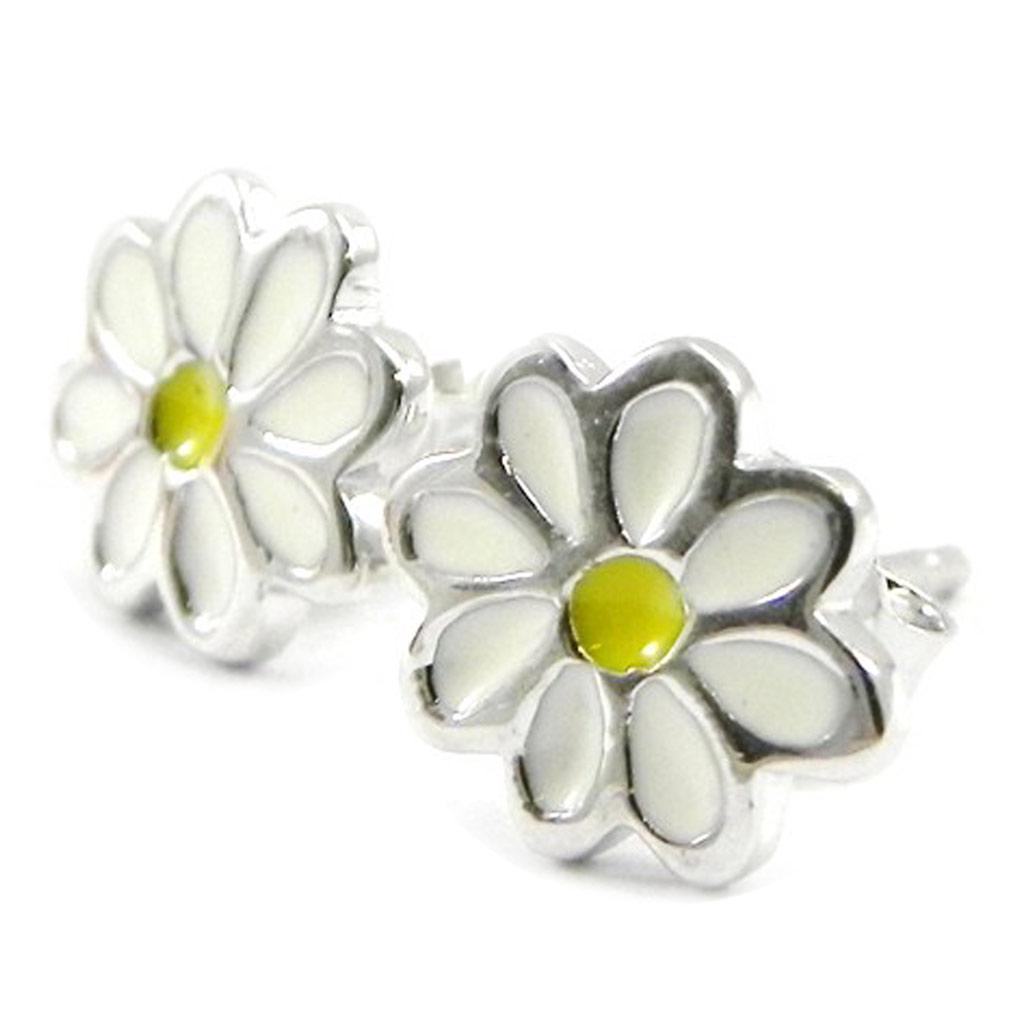 Les Trésors De Lily [I3934] - White Yellow 'Daisy' Silver Earrings (rhodium-plated) - 8 Mm