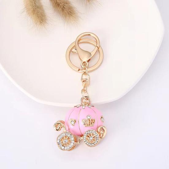 Keychain Pendant Sparkling Rhinestones Pumpkin Carriage Shape Charm Key Chain Strong Lobster Clasp Multi-Functional Key Holder