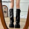 Winter Punk Style Women Knee High Boots Fashion Belt Buckle Long Boots Female Elegant Platform Heel Women'S Knight Botties