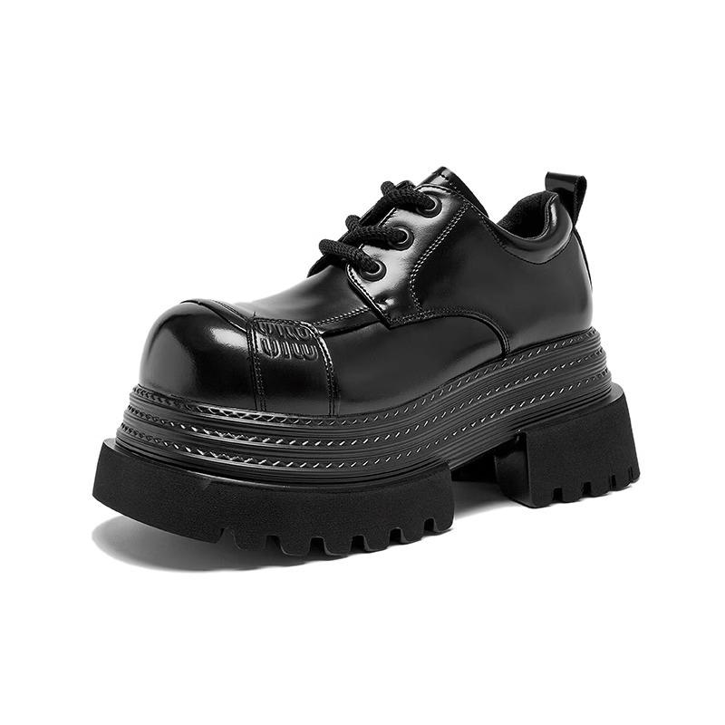 Thick-soled Heightening Muffin Big Head Small Leather Shoes Women's Spring New Niche Fashion Shoes Women