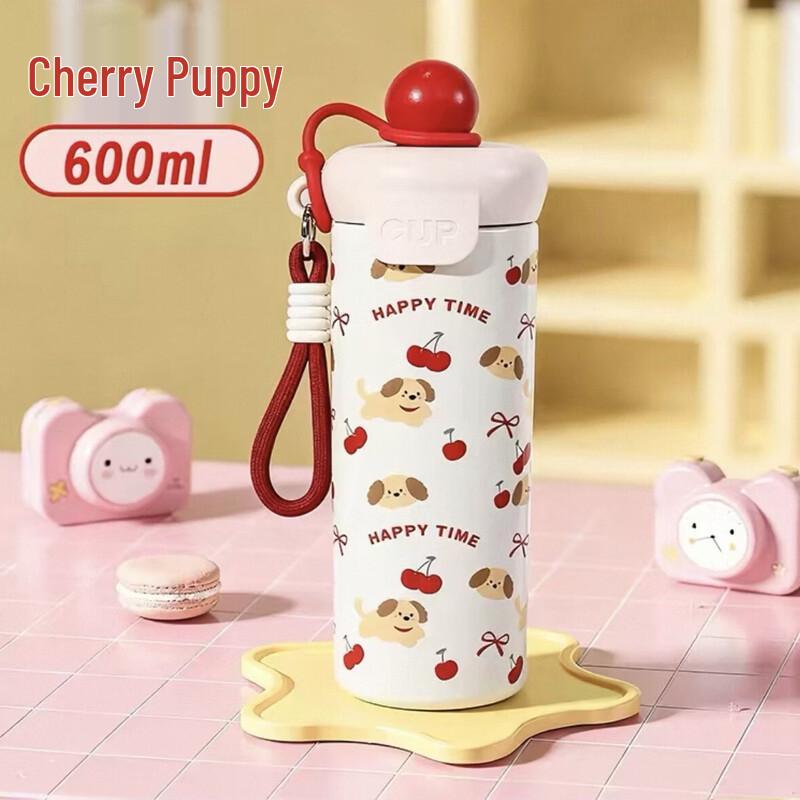Sushui Kids Cartoon Insulated Straw Water Bottle with Strap, 316 Stainless Steel