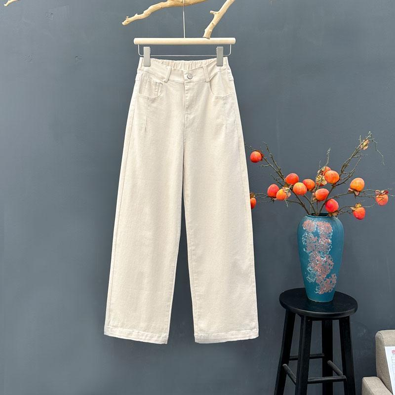 Fashionable Cropped Pants for Women Summer Thin High Waist Loose Straight Wide Legs