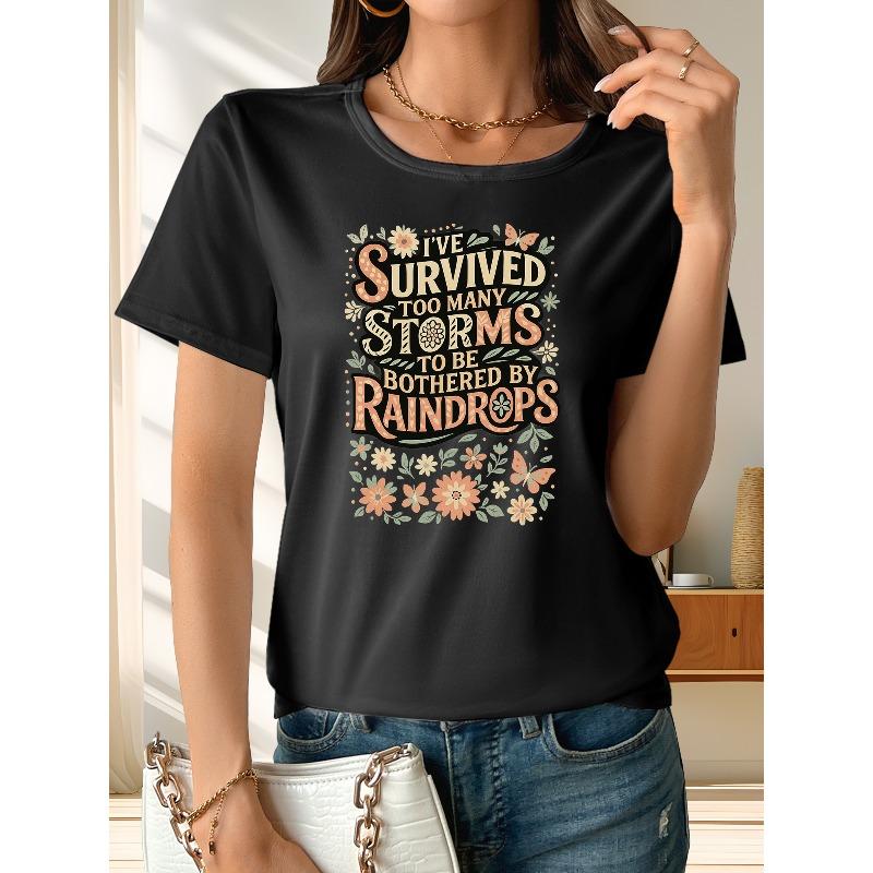 

Womens Rainstory Print T Shirt Round Neck Casual Loose Short Sleeve Fashion Top 4XL чорний