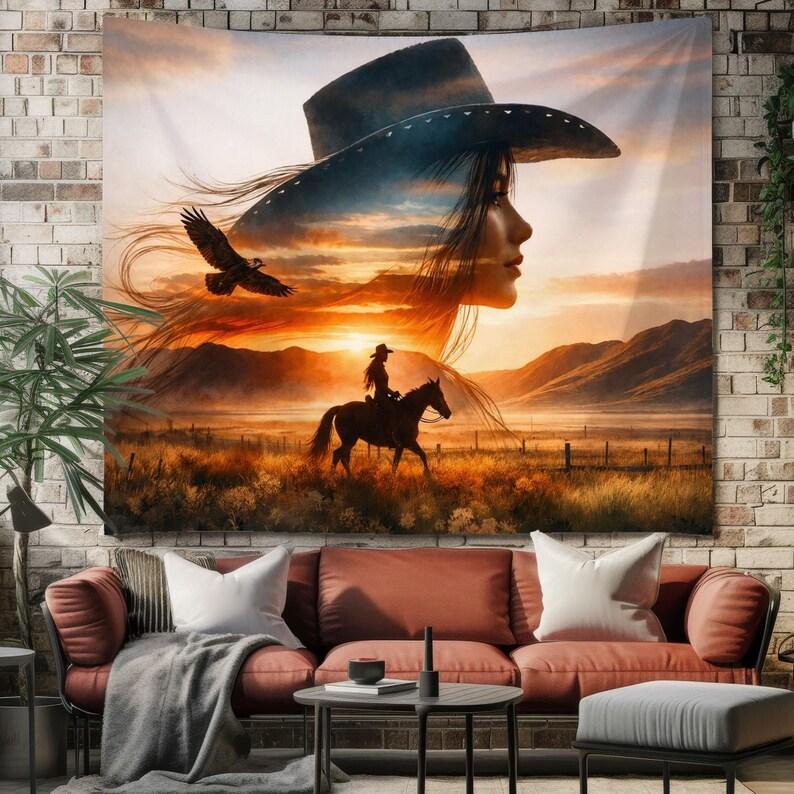 Cowgirl Sunset tapestry 75x100