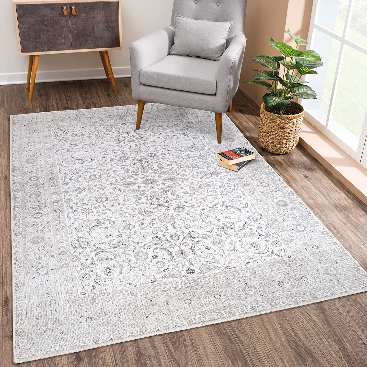 Alfombra Lavable Grande de Enrejado Marroquí Alfombras de Área para Sala de Estar Alfombras Vintage para Dormitorio Alfombrillas Antideslizantes para Suelo de Cocina para Niños 40x60cm gray