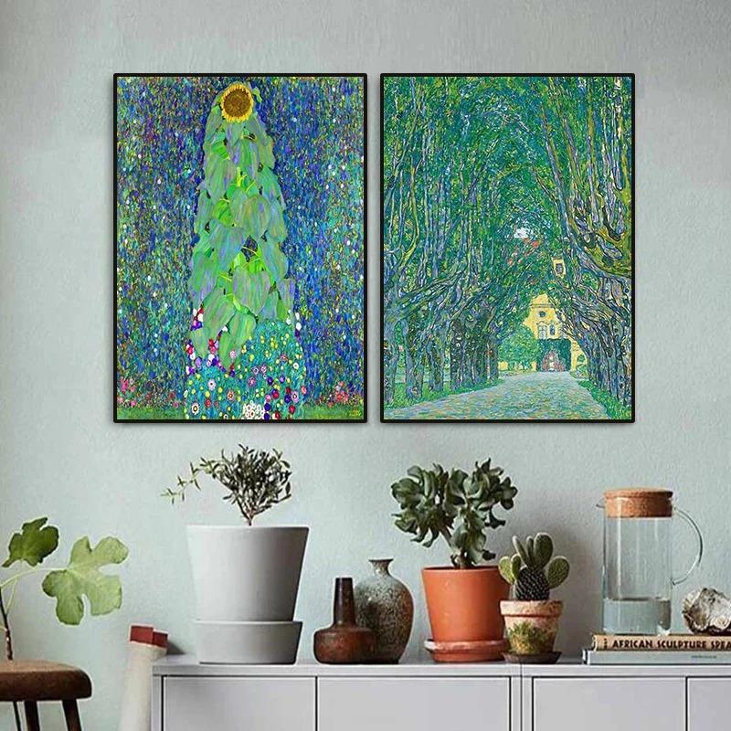 Gustav Klimt Green Flower Garden Flora Lady Wall Art Canvas Painting Nordic Poster and Prints Wall Picture for Living Room Decor