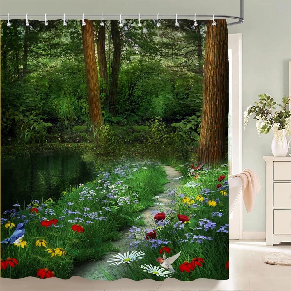 Home Shower Curtains for Bathroom Waterproof Fabric Fairy Tale Forest Cartoon Children Bathroom Curtains Shower Curtain