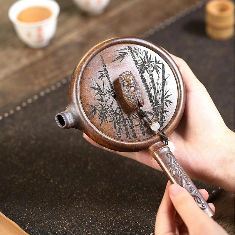Chinese Yixing Purple Clay Teapot Handmade Bamboo Leaf Side Handle Tea Pot Beauty Tea Infuser Kettle