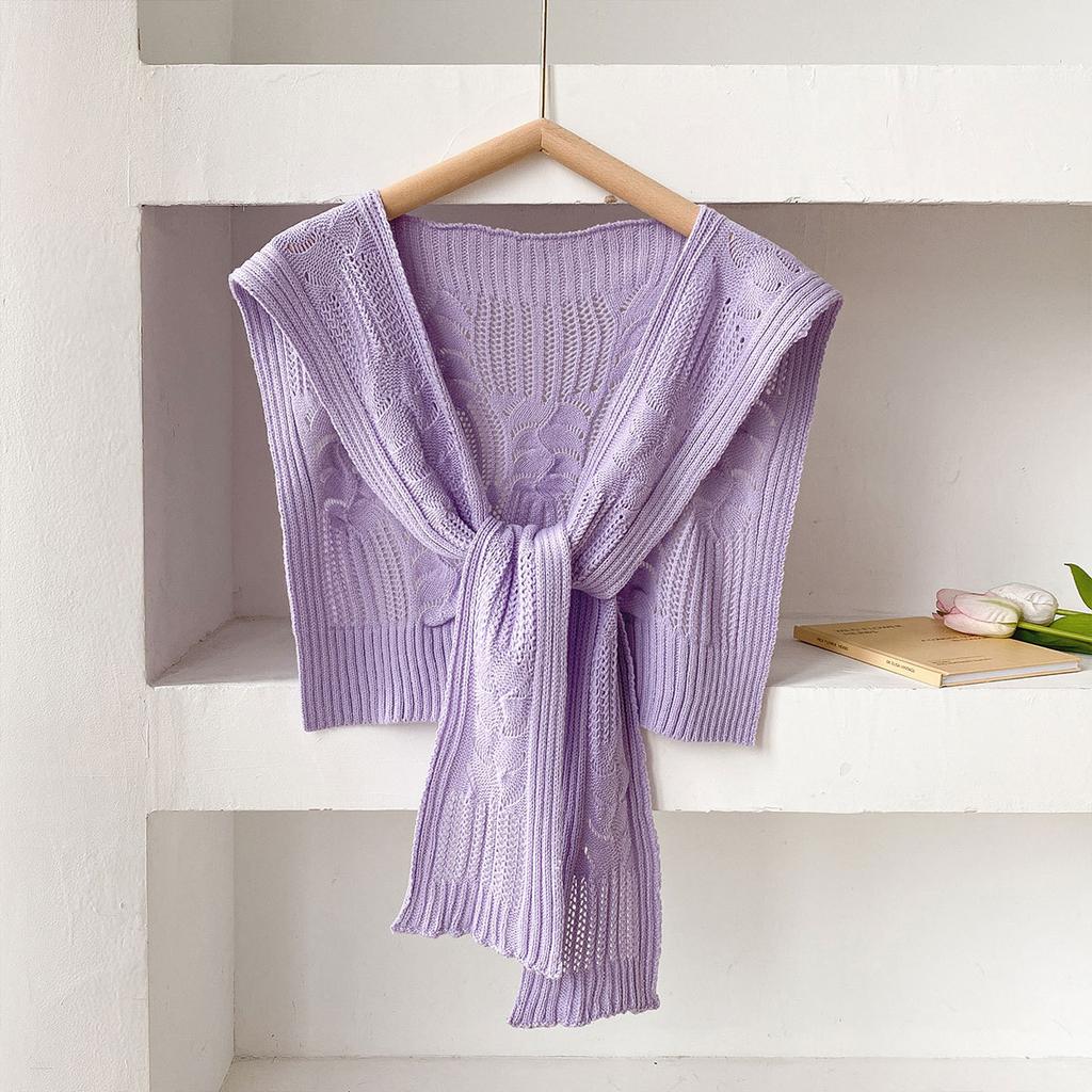 1116 Spring and Autumn Thickened Knitted Small Square Shawl with Women's 111% Wool Knitted Hollow Twist Temperament Sunscreen