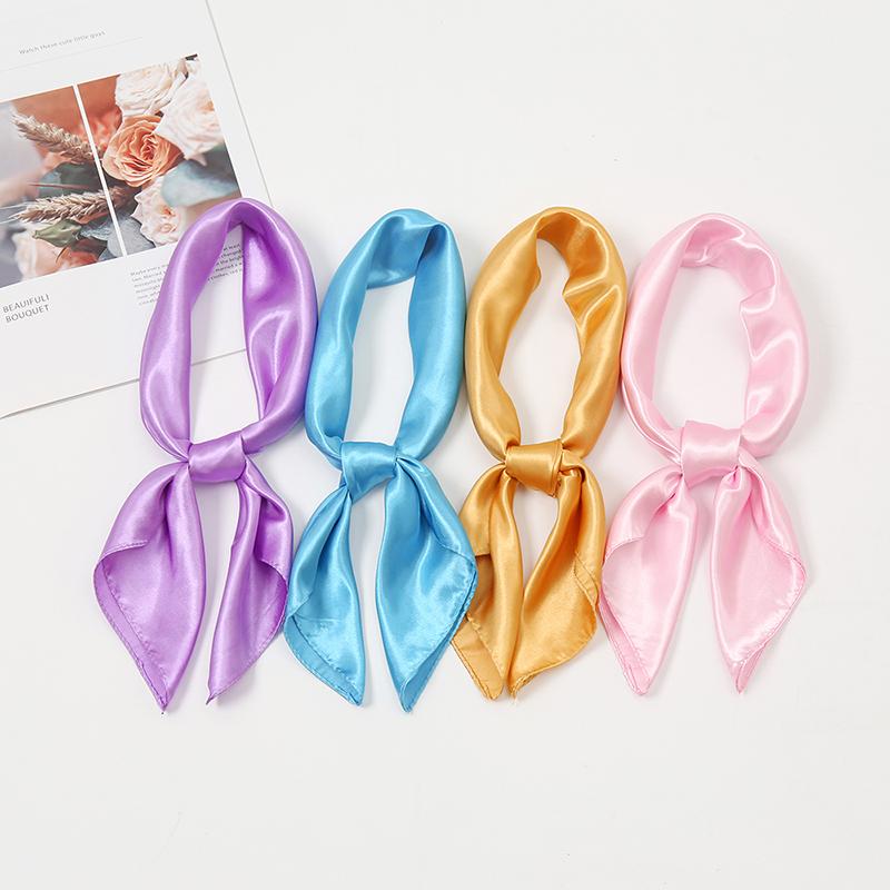 Fashion Satin Silk Square Scarf For Muslim Women Solid Color Soft Bandana Ladies Headband Casual Scarves 60*60Cm