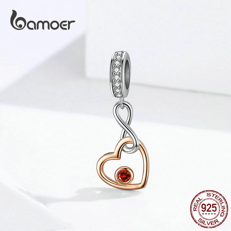 BAMOER Heart Infinity Love Pendant Charm for European Bracelet & Bangle Rose Gold Color