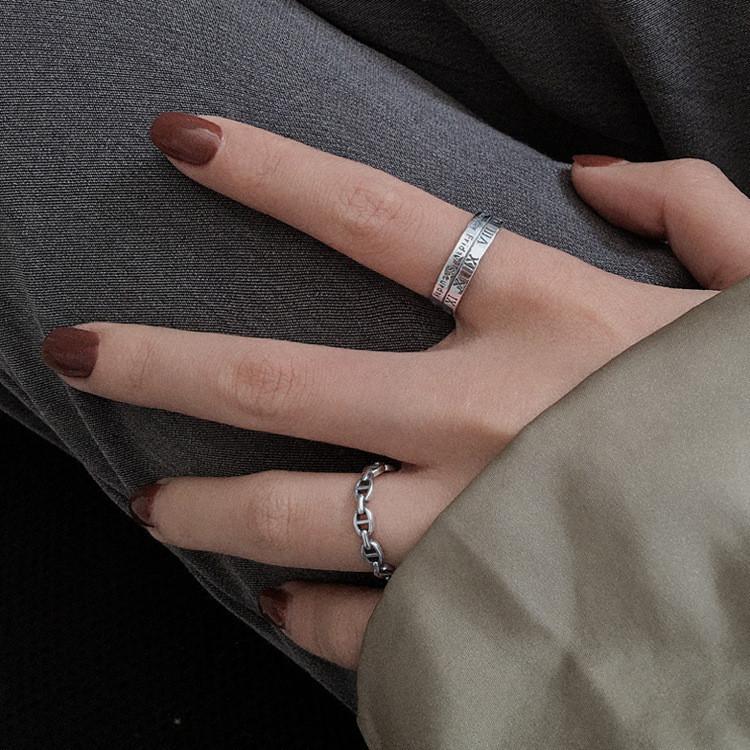 925 Silver Unique Roman Numeral Ring Adjustable Size For Women Trendy Piece Fashion