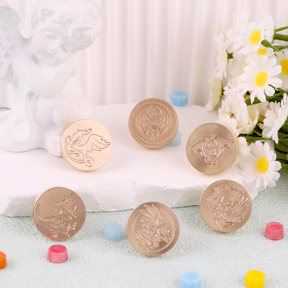 Bear, Dragon,Phoenix Wax Seal Stamps Brass Head 0.98" Removable Round Wax Sealing Stamp Heads For Decorating Wedding Invitation