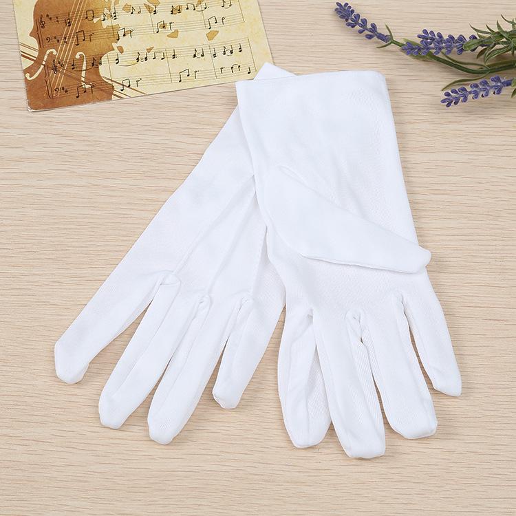 Formal White Three-Ribbed Nylon Polyester Gloves for Driving and Hospitality