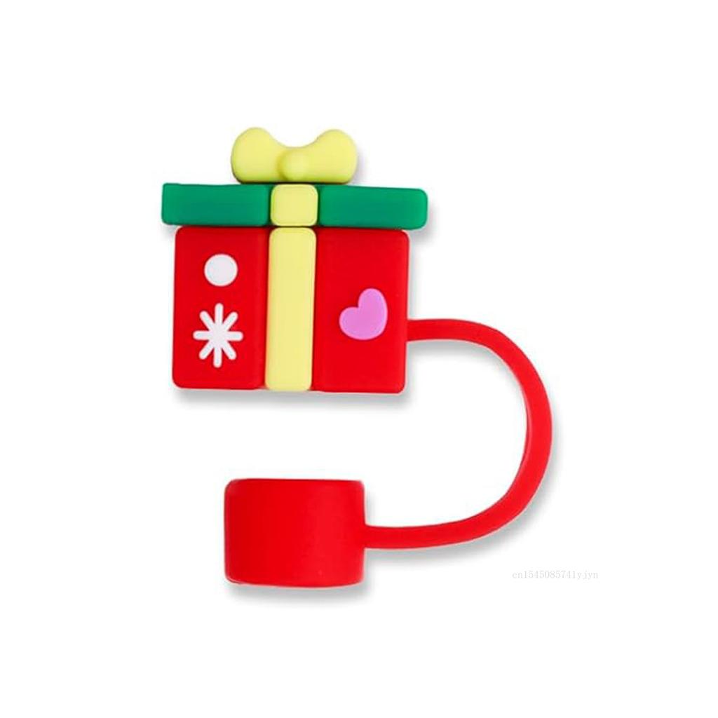 Christmas New Silicone Straw Cover 10mm Large Diameter Reusable Straw Tips Cartoon Cute Holiday Gift Dust Cap Party Xmas Decor