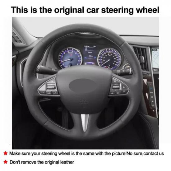 Hand Sewing Car Steering Wheel Cover Wrap For Infiniti Q50 Hybrid QX50 2014-2018
