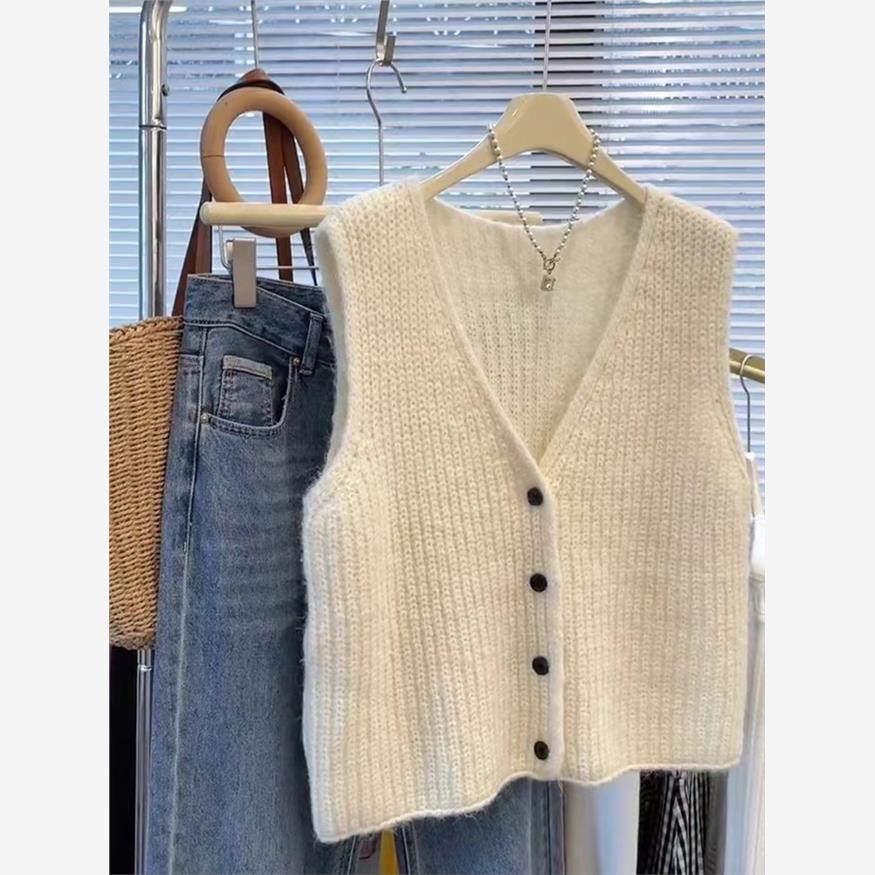 

Жіночий кардиган-жилет з в язаним коміром у вінтажному стилі - Елегантний та універсальний для осені M (Recommended 95-105 jin) бежевий