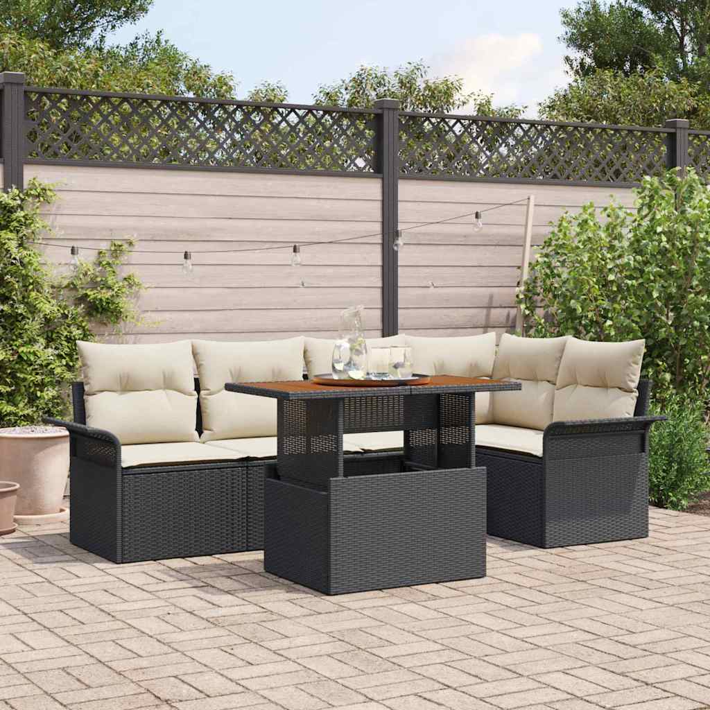 Outdoor Sofa Set with Storage 6 pcs Black Poly Rattan