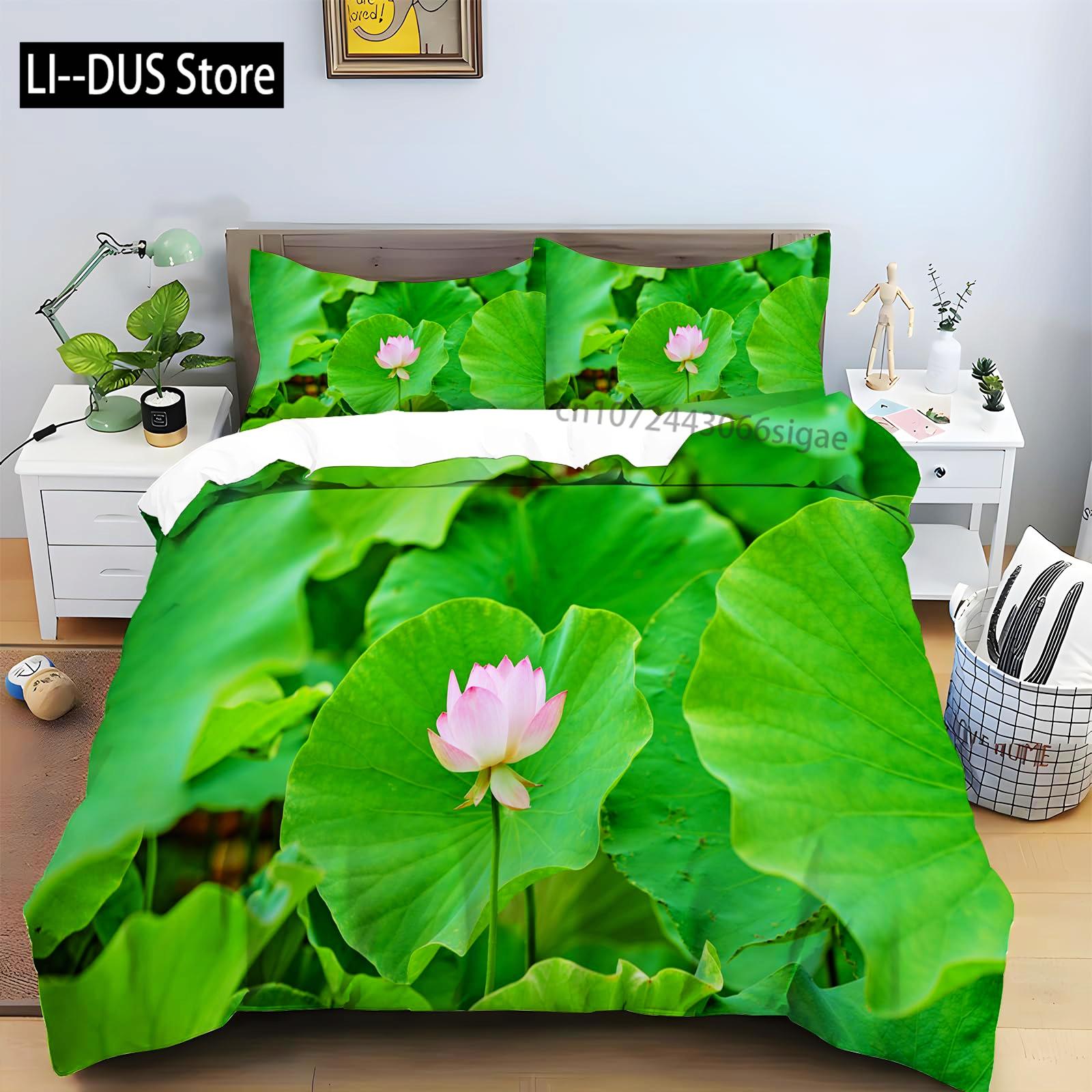 

Watercolor Lotus Duvet Cover Set,Decorative 3 Piece Bedding Set With 2 Pillow Shams, Queen King Full Size, All-Season Room Decor 135x200cm