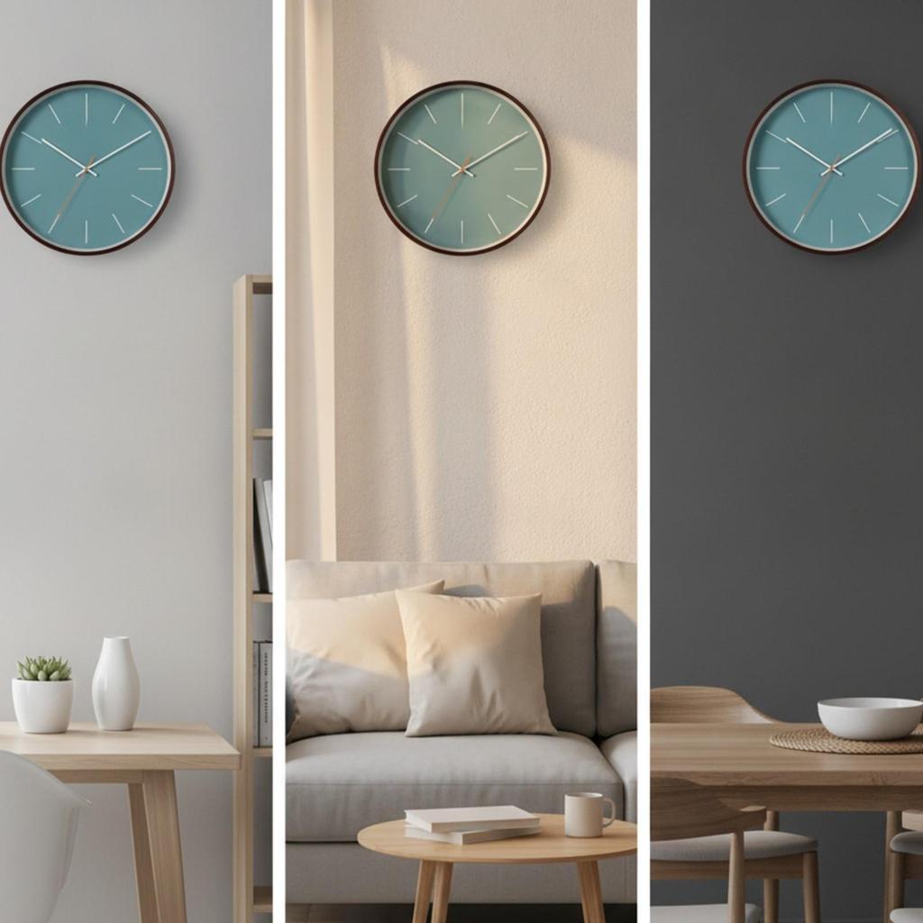 Silent Quartz Wall Clock Decorative Wooden Frame Battery-Powered