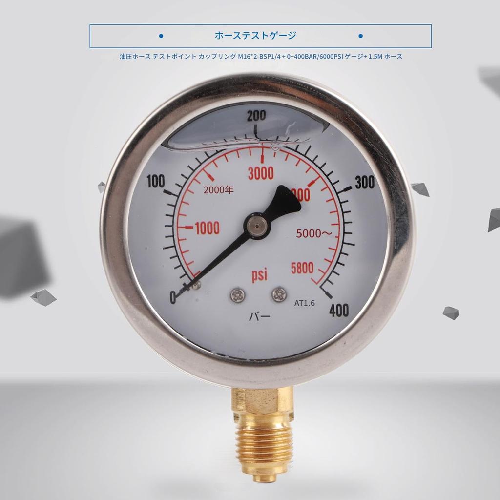 Easy Pressure Gauge Kit, Soft Hose with Pressure Gauge, Compact and Lightweight, 0-400 BAR/6000