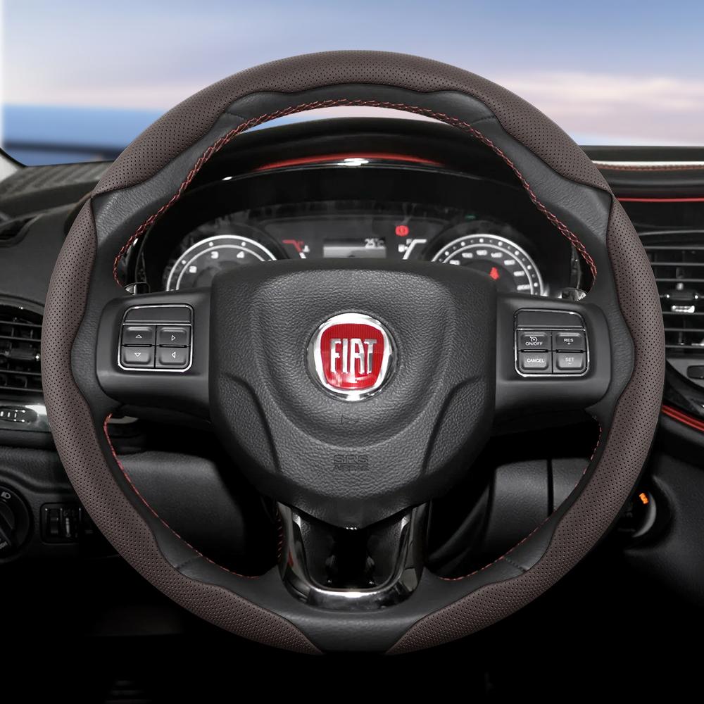 Suitable for Fiat Breathable Hole Leather Steering Wheel Cover Segmented Quick Release Design Non-Slip and Durable 500 Grande Punto Evo Ducato Bravo