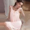 Nouă cămașă de noapte camisolă de vară din bumbac cu fundă - Pijamale drăguțe, sexy de prințesă pentru femei