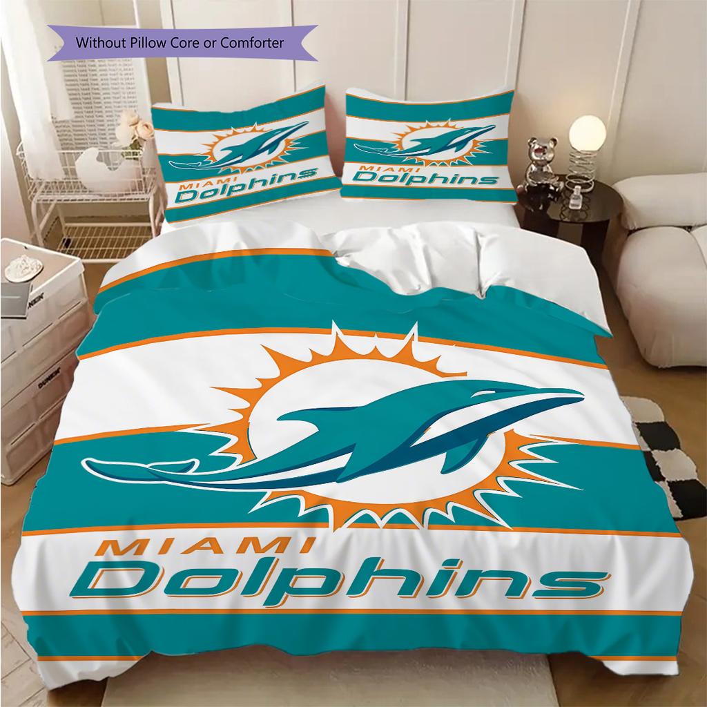 Miami Dolphins Pattern Bedding Quilt Set Quilt Cover Pillowcase Home Decoration Birthday Gift (1 * duvet cover + 2 * pillowcase, without core)