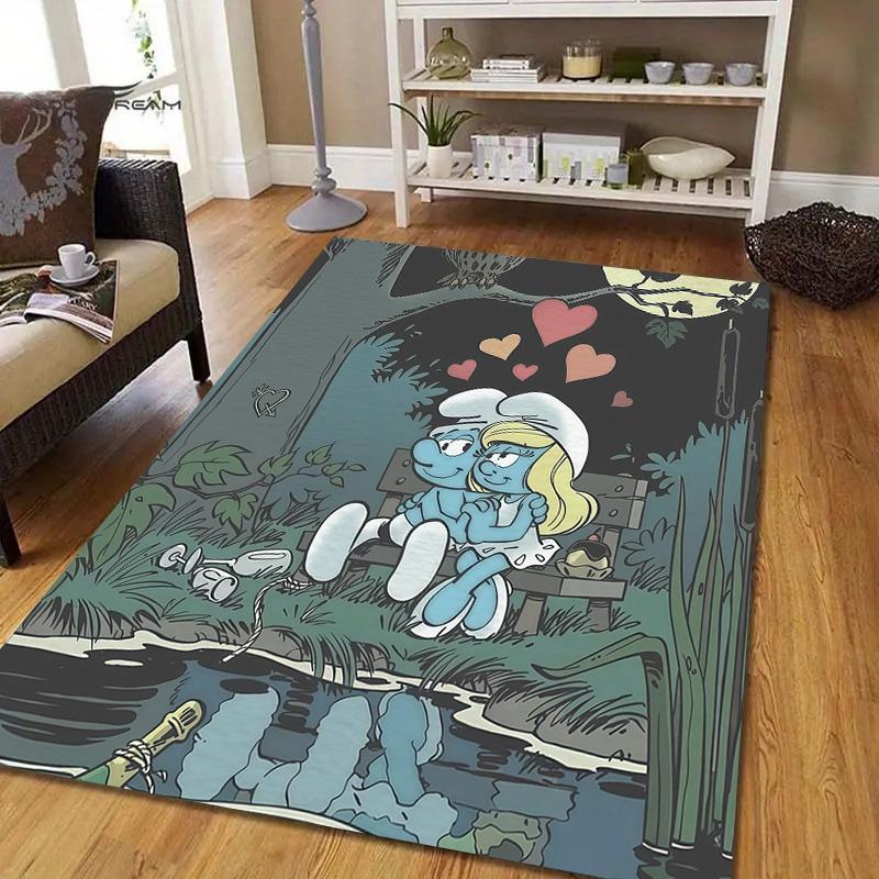 The Smurfs Flannel Pattern Square Carpet,Area Rug,Carpet Rug for Living Room Bedroom Sofa Playroom Decor,Non-slip Floor Mat