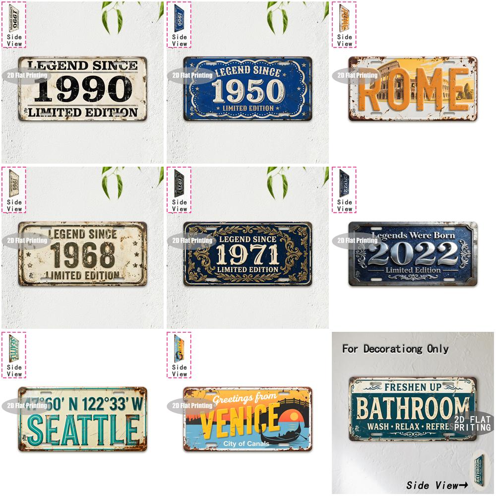 Tin Sign Vintage Durable Metal Plaque Wall Decor Home Office Bar Man Cave Bathroom City Coordinate Birth Year License Plate