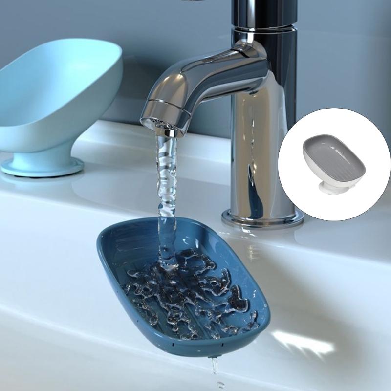 Stilvolle Seifenschale mit Saugnapf, Designs mit Wasserablauf, Badezimmer-Organizer, Platzsparende Kunststoffablage