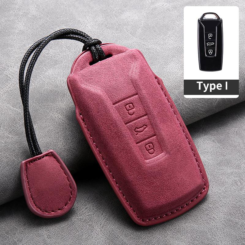 BOD1 2025 Hot Suede Leather Car Key Case Protector Shell Fob for for VW Volkswagen Touareg 2019 2020 2021 2022 2023 Auto Keychain Acc ER3