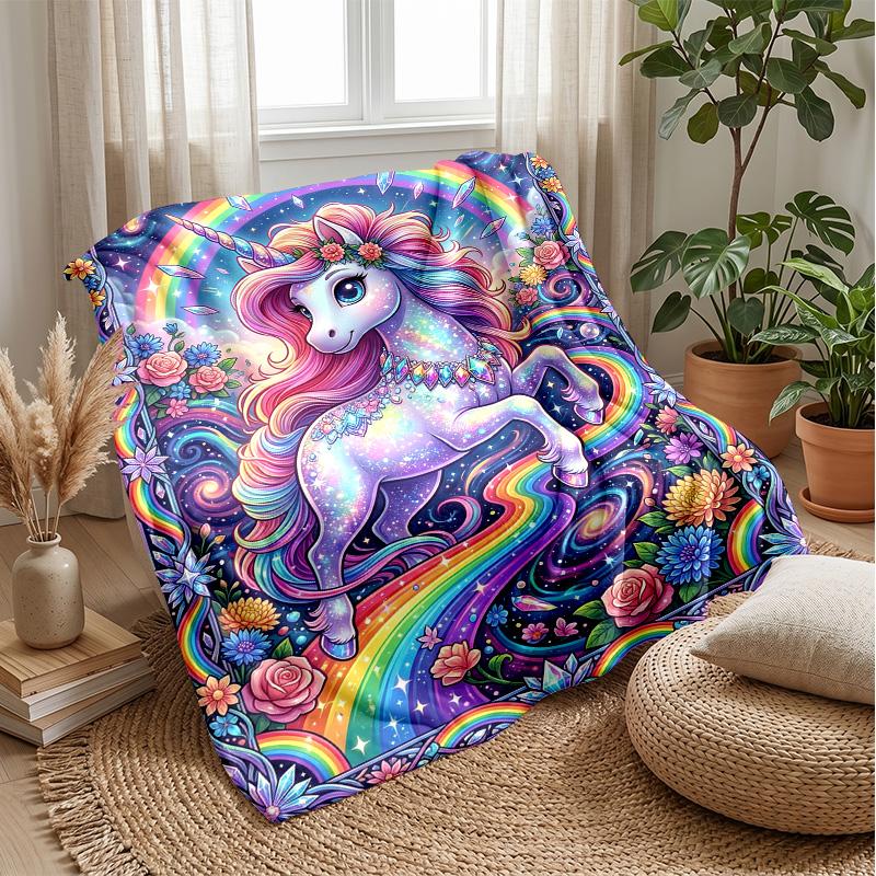 Magical Purple Unicorn Theme blanket Lightweight Warm Flannel Blanket Decorative Throw Blanket for Home Decoration