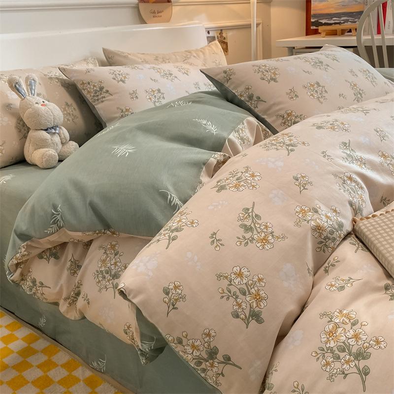 Bedding Four-piece Set, Cotton Pure Cotton Floral Quilt Cover, Bed Sheet Dormitory Three-piece Set